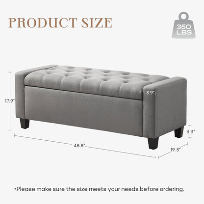 Ottoman with Storage, 48.8" Fabric Storage Ottoman Bench with Hinge, Bedroom Bench, Upholstered Benches with Seating for Living Room, Entryway (Grey)