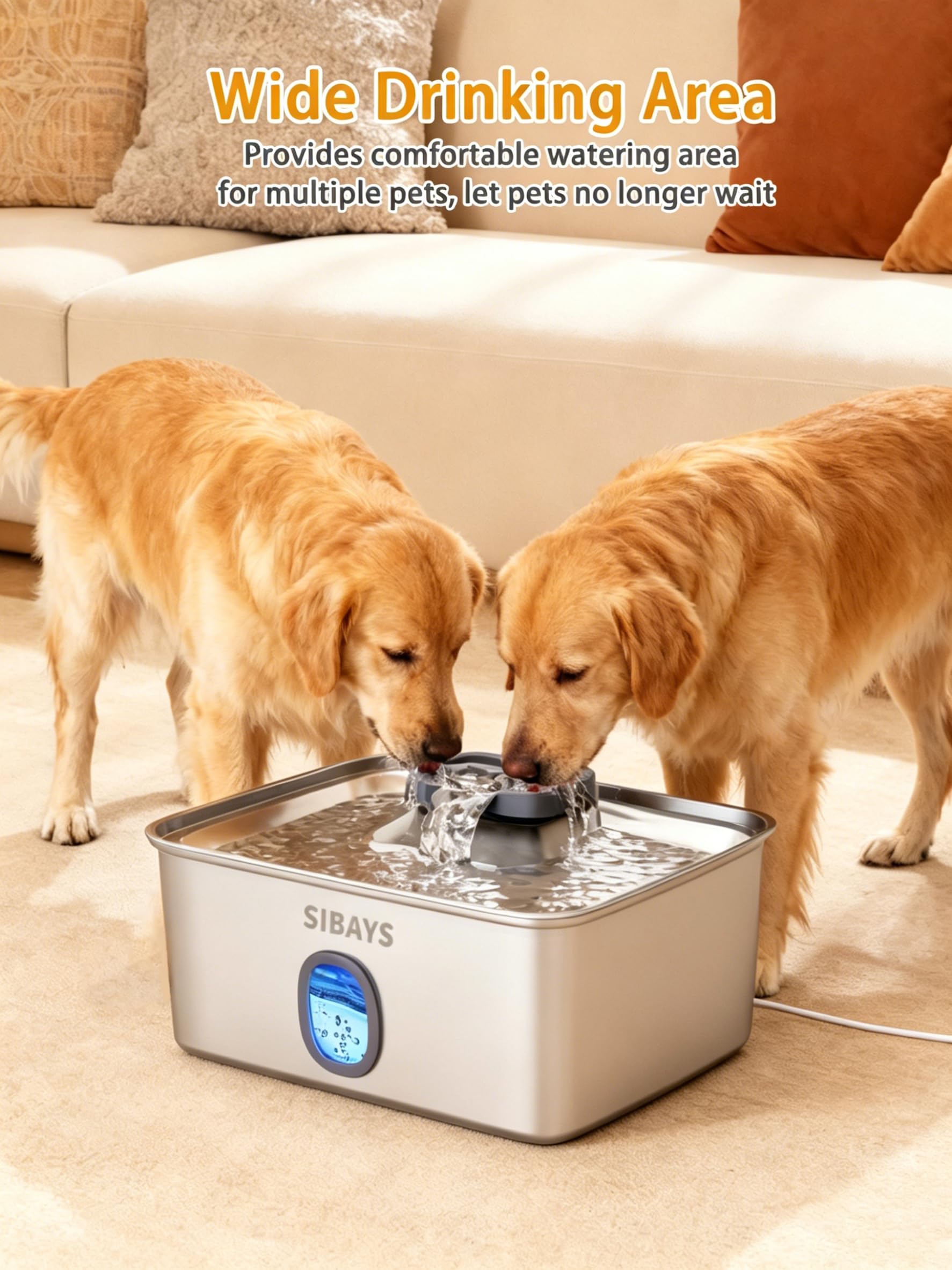 SIBAYS 4Gal/15L Large Dog Water Fountain. Chosen for real quality, fits naturally into modern pet