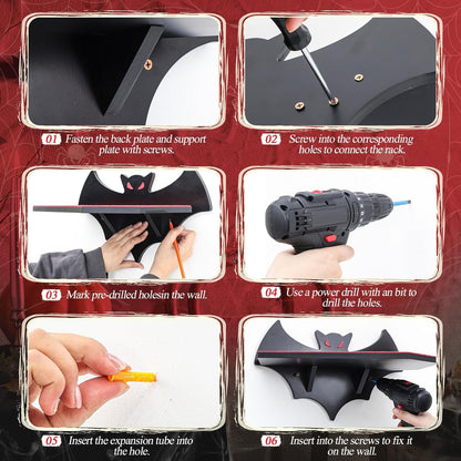 Cat Wall Mount Shelves for Indoor, Gothic Bat Floating Shelf with Coffin Bed Cat Wall Tree Can Load Bearing up to 30 Lbs/ 14 kg