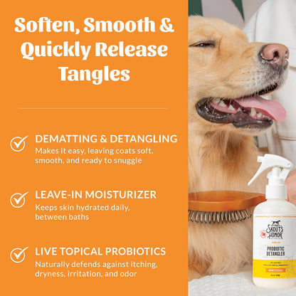 Skout's Honor Probiotic Pet Detangler Spray - Hydrating & Conditioning w/Avocado Oil, 97% Natural, Paraben & Sulfate-Free, softens for a More brushable Coat, Daily Use, 8oz, Honeysuckle