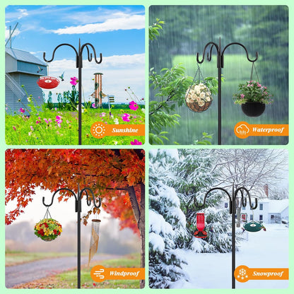 FEED GARDEN [Upgrade Version 76 Inch Three Shepherd Hooks for Outdoor,Bird Feeder Pole with 5 Prong Base, Adjustable Shepard Hooks for Hanging Plant, Solar Lanterns, Wind Chimes, 2 Pack