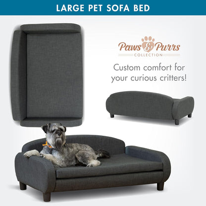 Paws & Purrs Multi-Cat Sofa Bed – 41.5″ Wide Elevated Pet Couch with 3″ Foam Mattress, Removable Machine-Washable Cover – Stylish Indoor Pet Furniture for Two or More Cats and Dogs, Gray