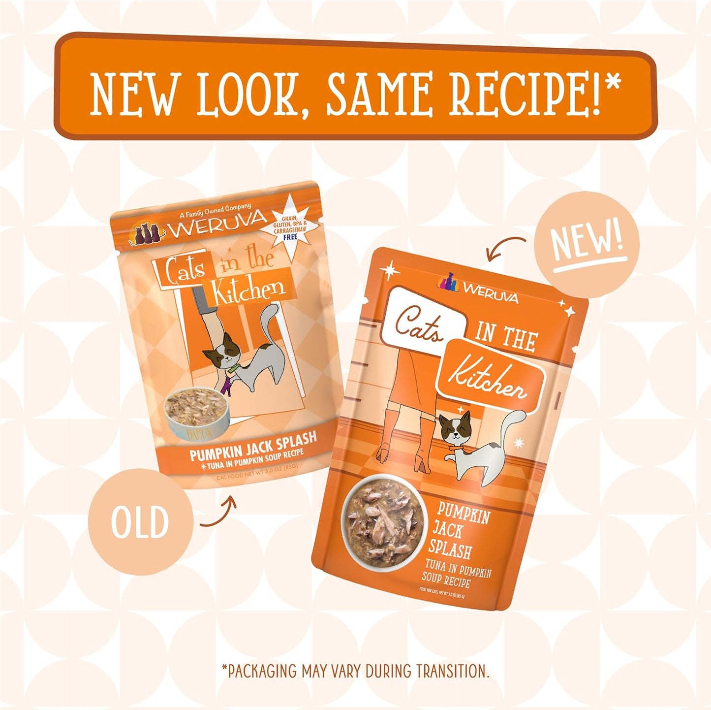 Weruva Cats in The Kitchen, Pumpkin Jack Splash with Tuna in Pumpkin Soup Cat Food, 3oz Pouch (Pack of 12)