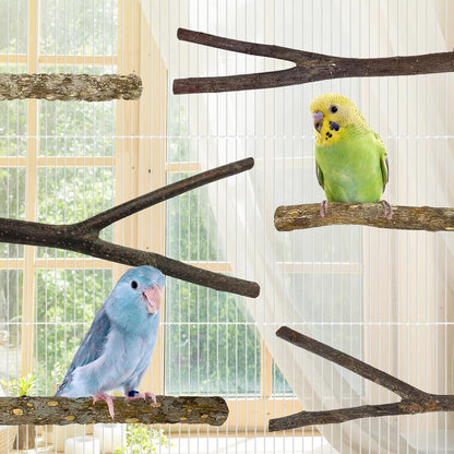 kathson 8 PCS Natural Bird Wood Perch Parakeet Standing Toy Sticks Parrot Paw Grinding Branches Cockatiels Cage Chewable Accessories for Conures Macaws Finches