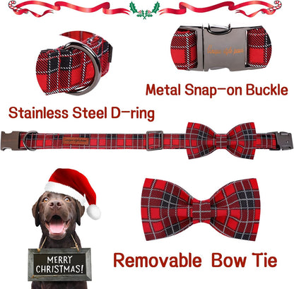 Unique style paws Christmas Dog Collar with Bow Tie Red Black Grid Cotton Collar Adjustable Puppy Plaid Collar for Small Medium Large Dogs