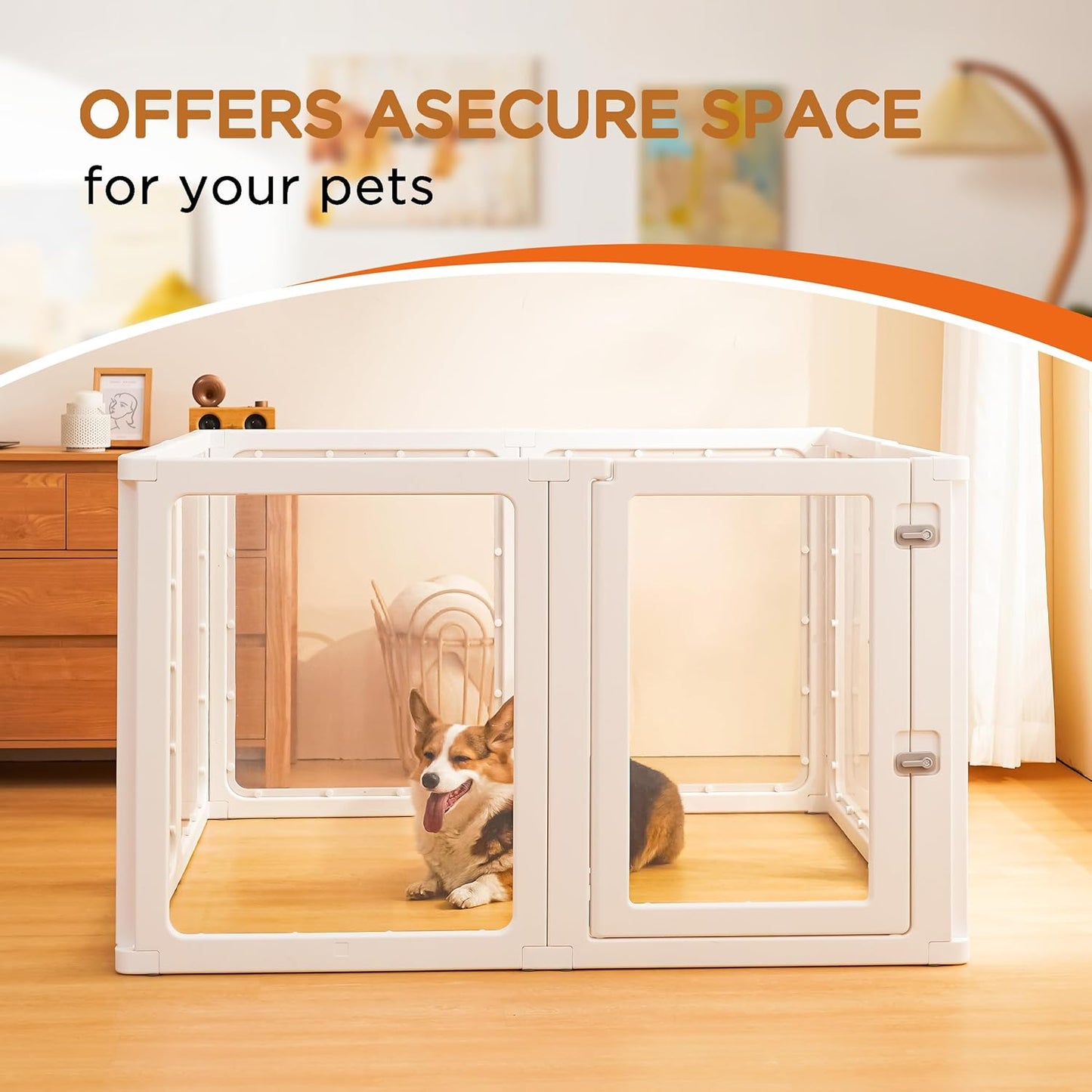 Citylife Clear Acrylic Plastic Dog Playpen Indoor,for Puppy Cat Rabbit Ferret Transparent Pet Pen,Easy Assemble Whelping Crate Kennel Cage Enclosure for Small & Medium Dogs 8 Panels