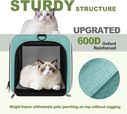 Cat Carrier 18"x11"x11" TSA Approved Ventilated Top Open Softsided Pet Air Travel Bag, Small Animal Basic Crate Shih Tzu Dog Kennel Carry Case, 4-Mesh-Side Kitty Carry on up to 20lbs Teal