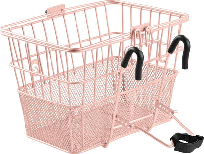 Retrospec Apollo Detachable Front Bike Basket Steel Half-Mesh with Integrated Detachable Hooks and Built-In Handle, Easy Assembly and Portability for Bicycles