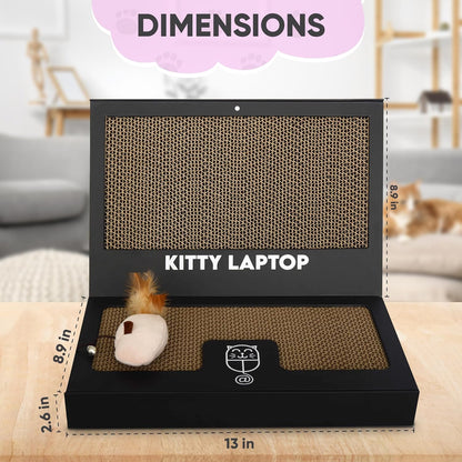 Toy Cat Laptop with 2 Scratchboards + Catnip Mouse Toy for Cats + 50pack Cat Sticker - Interactive Eco-Friendly Cat Computer with Scratch Pad Laptop for Cats - Mini Cat Laptop