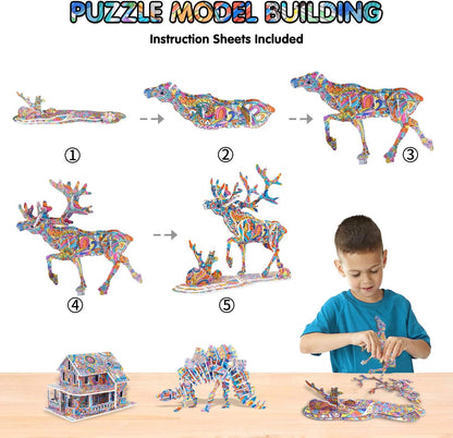 BEARUN 3D Coloring Puzzle Set, Arts and Crafts for Girls and Boys Age 6 7 8 9 10 11 12 Year Old, Fun Educational Painting Crafts Kit with Supplies for Kids, Birthday Toy Gift for Kids