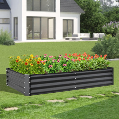 Domi Galvanized Raised Garden Bed, 8x4x1Ft Thickening Metal Planter Box for Vegetables Bottomless for Backyard Outdoor, 1" Deep w/ 228 Gallon Capacity - Dark Gray