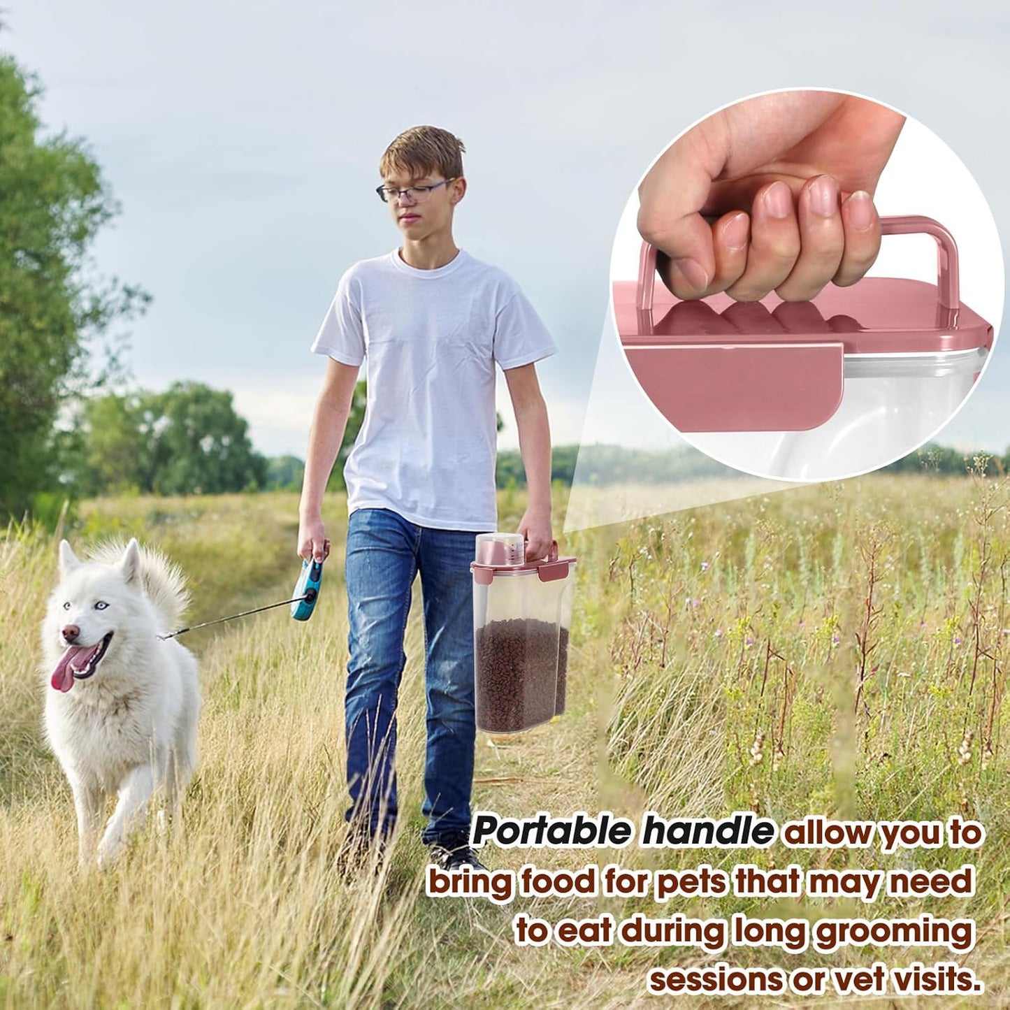 TBMax Portable Dog Food Storage Container 5 to 7 Lbs, Airtight Cat Food Container with Large Spout & Cup, Pet Food Storage Dispenser for Small Animal Kibble Storage, Dog Treat Bird Seed Container