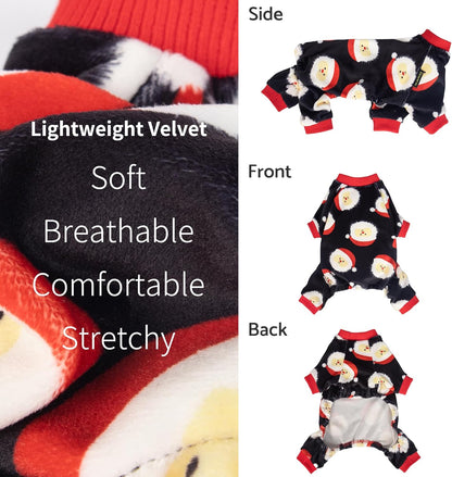 Fitwarm Santa Claus Dog Christmas Pajamas, Winter Doggy Clothes for Small Dogs Boy Girl, Fleece Dog Jammies with Feet, Holiday Pet Outfit, Black, White, Red, Small