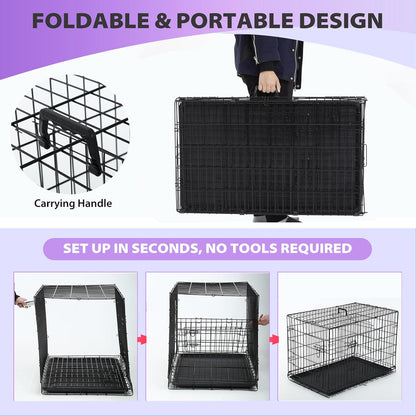 BestPet | Dog Crate | 48" | Black | Foldable Metal Kennel with Double Doors, Secure Slide-Bolt Latches, Leakproof Tray | Portable Dog Cage for Large Breeds | for Travel, Indoor & Outdoor Use