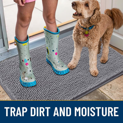 Smiry Dog Door Mat for Muddy Paws 70x24, Absorbs Moisture and Dirt Doormat, Non-Slip Washable Quick Dry Chenille Front Door Mat Indoor Entrance, Entryway Carpet for Inside Floor, Grey