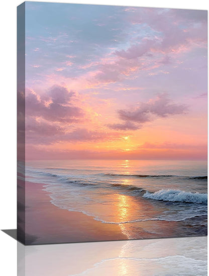 Beach Sunset Wall Art Ocean Coastal Scenery Wall Decor Seascape Picture Canvas Landscape Painting Print Framed Artwork Decorations for Living Room Office Bedroom Kitchen 12"x16"