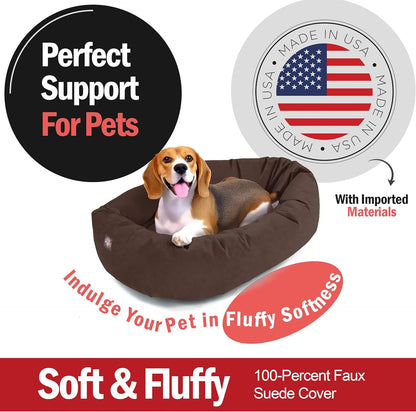 Majestic Pet 32 Inch Suede Shredded Memory Foam Mix Calming Medium Dog Bed Washable 32x23x7 (Inch) - Cozy Soft Round Donut Dog Bed with Spine for Head Support - Pet Bed Chocolate