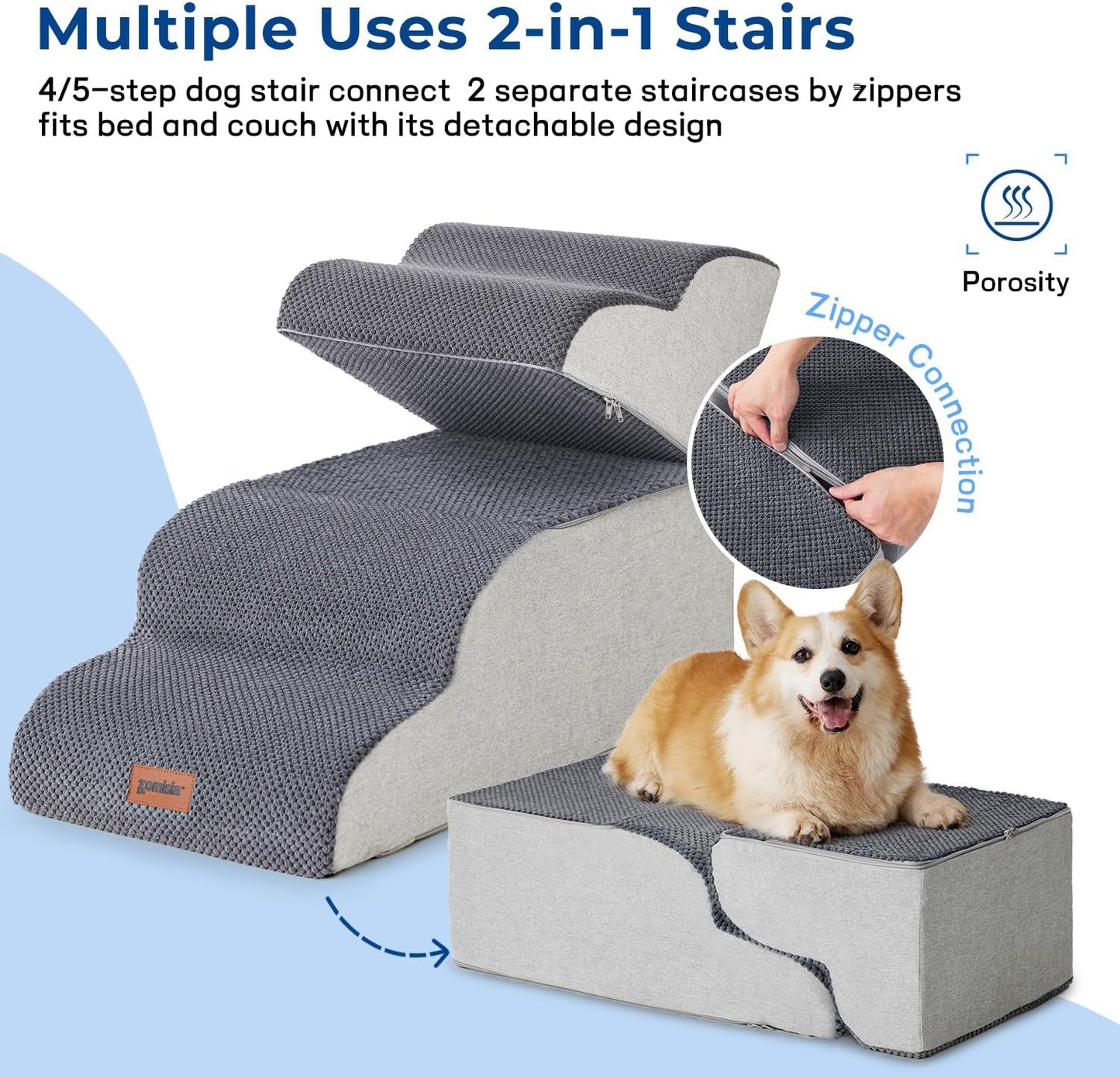Dog Stairs for Small Dogs - Pet Stairs for Couch and Bed, 35D Foam Dog Steps Ramp with Non-Slip Bottom Brown, 3 Steps