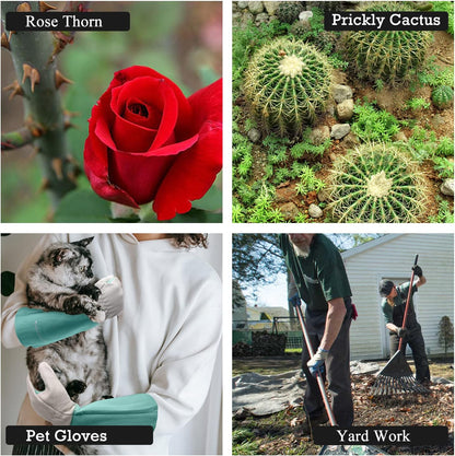 HANDLANDY Long Gardening Gloves for Men & Women, Thorn Proof Rose Pruning Gloves Leather Gauntlets Garden Glove Yard Work Glove (Large, Green)