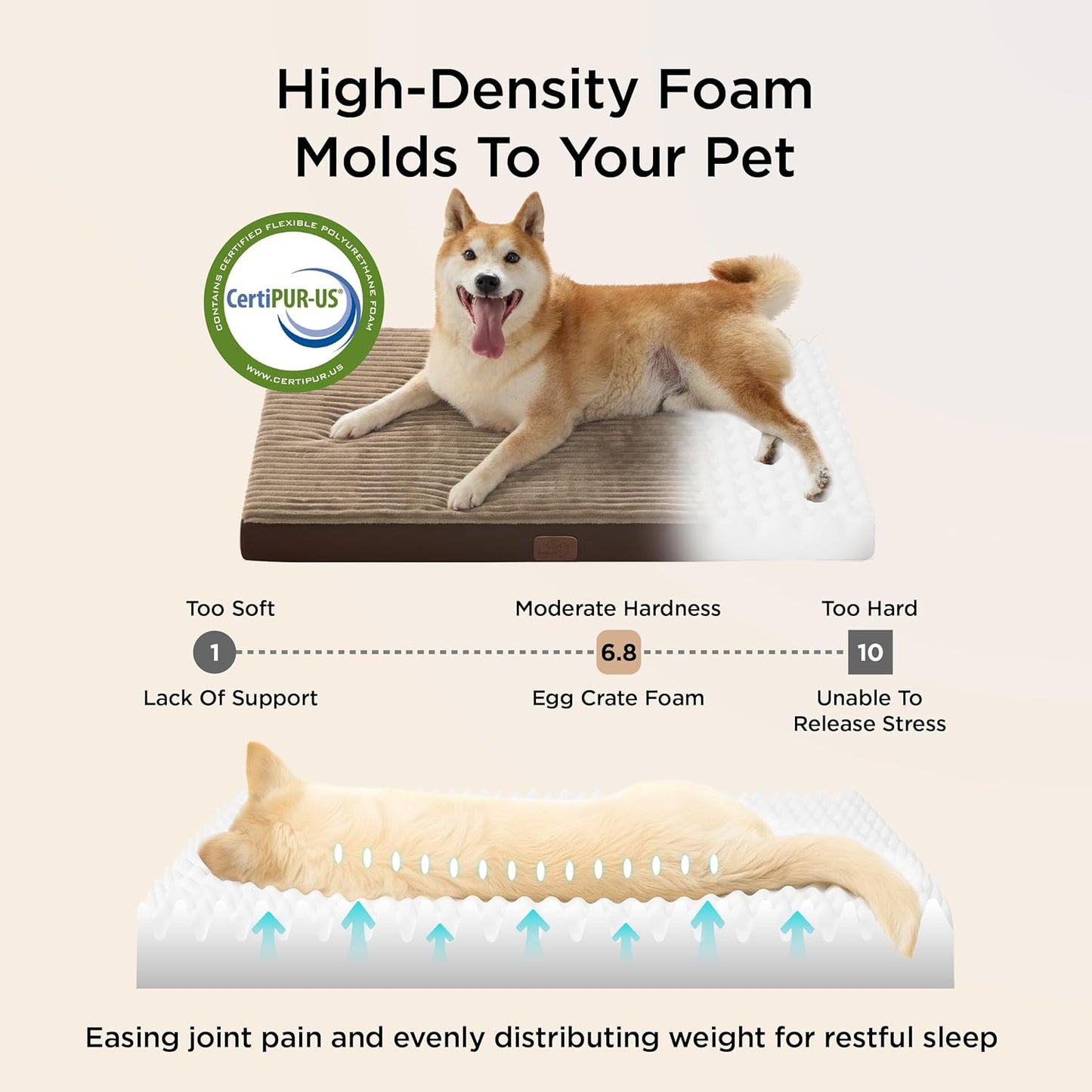 Bedsure Dog Beds Large Sized Dog- Orthopedic Pet Beds with Removable Machine Washable Cover, Egg Crate Foam Puppy Pad, Suitable for Pet Up to 50 lbs, 35"x22"