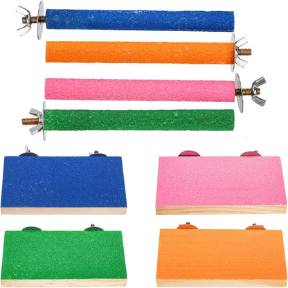 8 Pcs Bird Perch Stand Toy, Colorful Wood Parrot Perch Stand Platform Paw Grinding Stick, Bird Cage Accessories for Budgies,Parakeet,Cockatiel, Lorikeet, Conure