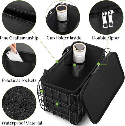 Aodaer Bike Basket with Removable Liner Bag Cargo Net Large Folding Bike Basket Quick Release Metal Ebike Basket Bicycle Storage Basket for Carrying Fruit & Grocery Pets Dogs