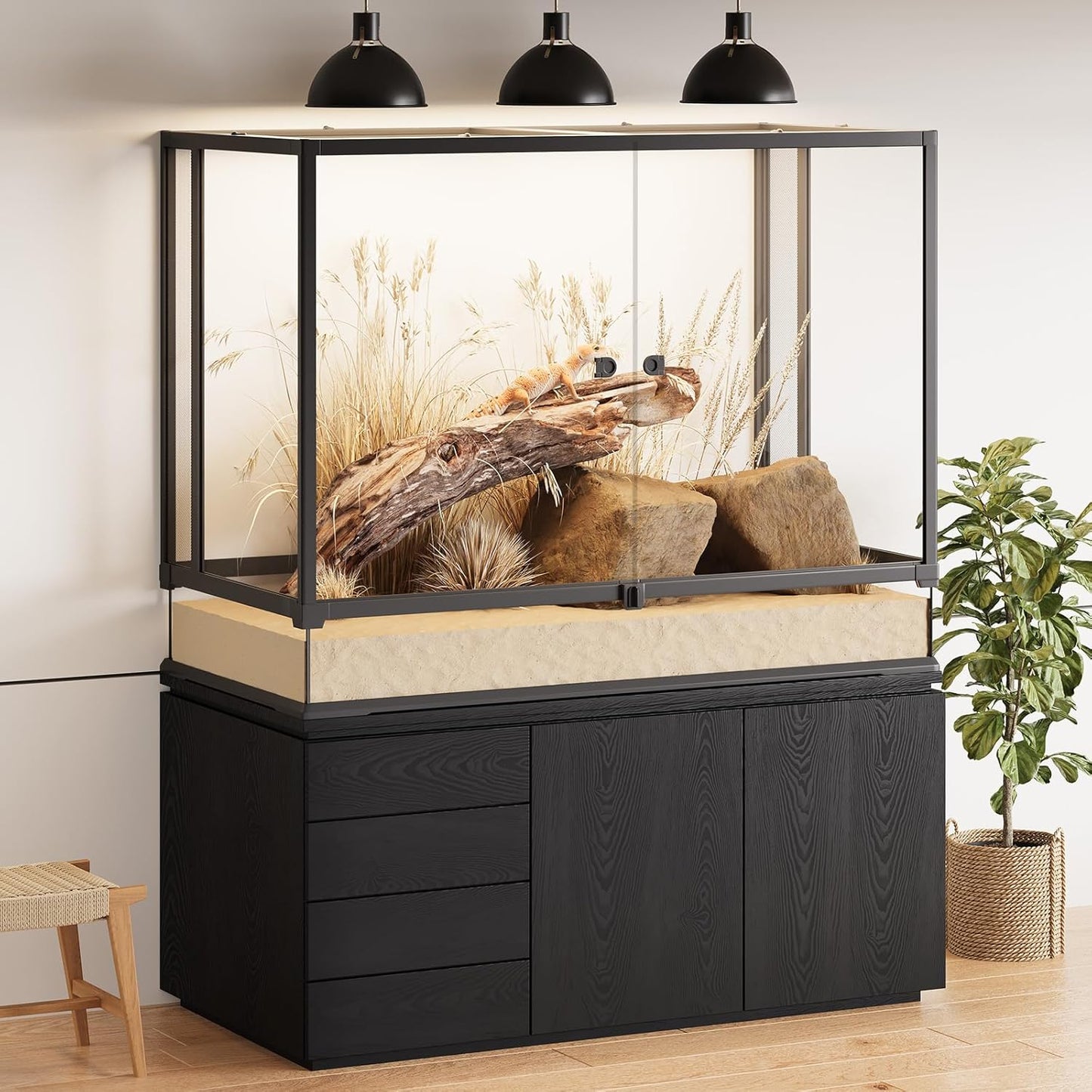 Erinnyees 74 Gallon Reptile Terrarium, Front Opening Reptile Tank with Top Screen Ventilation, Bearded Dragon Tank with Heating Pad Space and Sliding Cable Outlet for Lizard, Snakes, Turtles