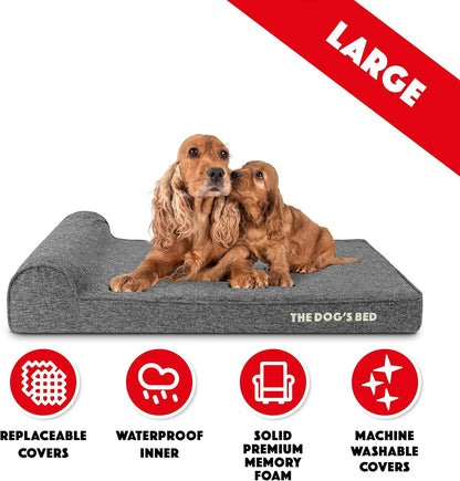 The Dog’s Bed Orthopedic Headrest Dog Bed, Large Grey Linen 40x25, Memory Foam, Pain Relief for Arthritis, Hip & Elbow Dysplasia, Post Surgery, Lameness, Veterinary Approved, Waterproof Washable Cover