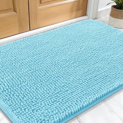 OLANLY Dog Door Mat for Muddy Paws 30x20, Absorbs Moisture and Dirt, Absorbent Non-Slip Washable Doormat, Quick Dry Chenille Mud Mat for Dogs, Entry Indoor Entryway Carpet for Inside Floor, Blue