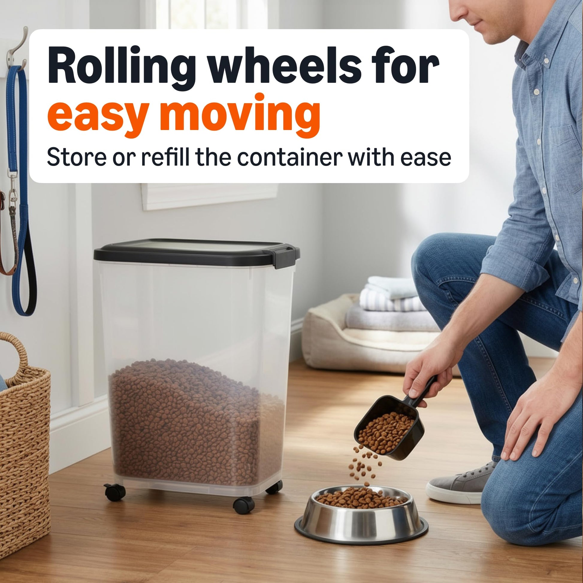 Amazon Basics Pet Food Storage Container with Rolling. Chosen for real quality, fits naturally into