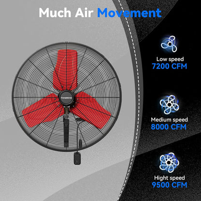 Pro 9500 CFM 24" Outdoor IP44 Waterproof Wall Mount Fan, 3-Speed Oscillating Metal Fans with Enclosure Motor, Heavy Duty Wall Fan for Patio, Warehouse, Garage, and Jobsite