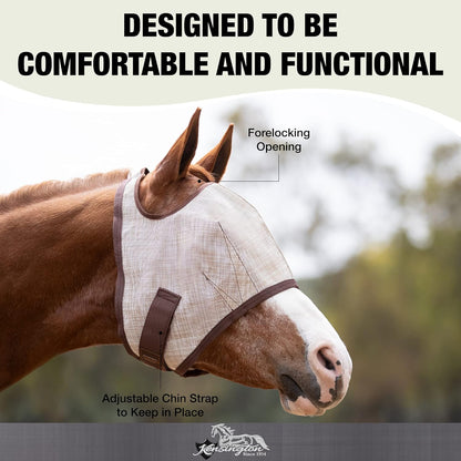 Kensington Fly Mask Web Trim Protects Horses Face and Eyes from Bites and Sun Rays While Allowing Full Visibility Ears and Forelock Able to Come Through The Mask, Small, Desert Sand