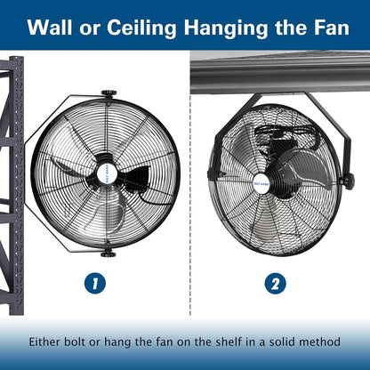 BILT HARD 18 inch Industrial Wall Fan, 4300 CFM, 3-Speeds High Velocity Wall Mount Fan with Sealed Motor, Heavy Duty Metal Barn Fans, 2 Pack