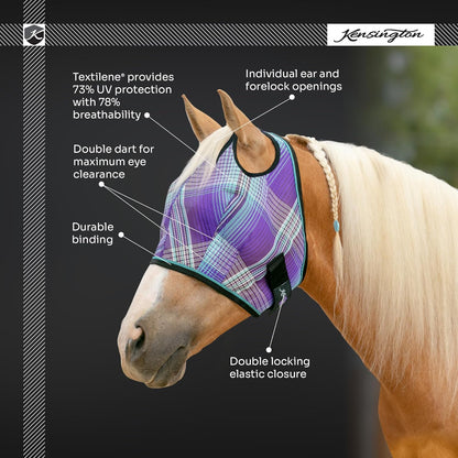 Kensington UV Horse Fly Mask with Web Trim - Protective Mask with Dual Ear Opening & Forelock Freedom - Medium, Atlantis