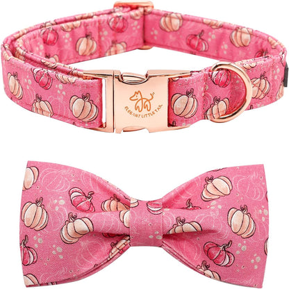 Elegant Little Tail Dog Collar with Bow, Adjustable Halloween Pumpkin Bowtie Pet Gift Collar for Small to Large Dogs