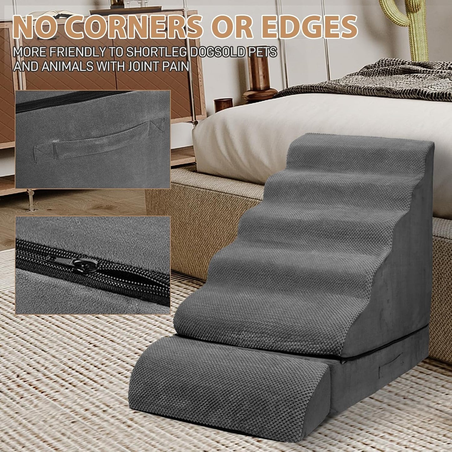 Soft Dog Stairs & Steps for High Beds 24-28 Inches Tall for Small Dogs, LitaiL Pet Stairs/Steps for Beds 28 Inches High, Non-Slip Dog Ramps for Older Cats