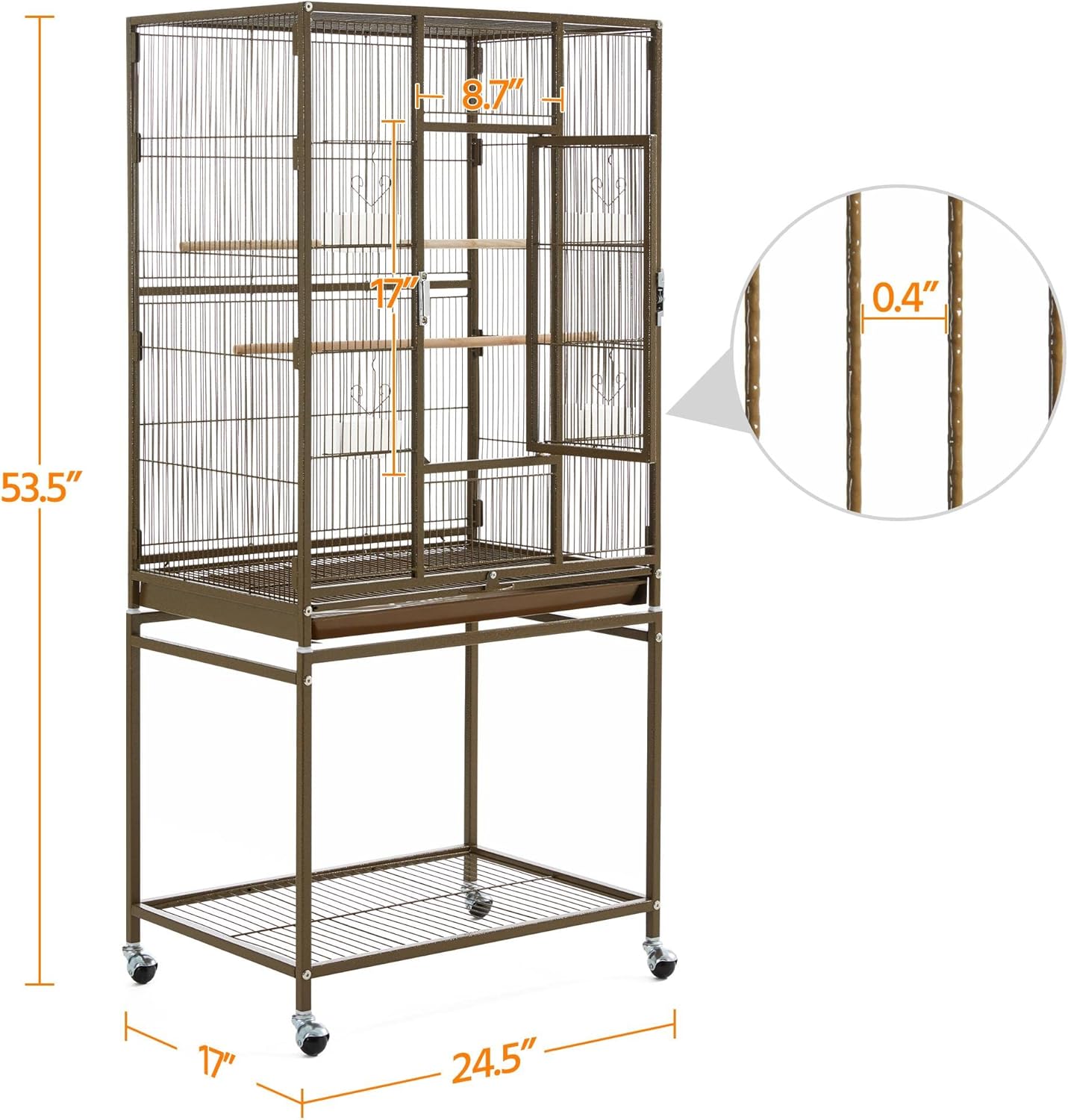 Yaheetech Wrought Iron Standing Large Parrot Parakeet Flight Bird Cage with Stand for Small Parrot Cockatiel Sun Parakeet Green Cheek Conure Lovebird Budgie Finch Canary, Palmer Green