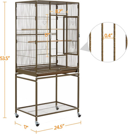 Yaheetech Wrought Iron Standing Large Parrot Parakeet Flight Bird Cage with Stand for Small Parrot Cockatiel Sun Parakeet Green Cheek Conure Lovebird Budgie Finch Canary, Palmer Green