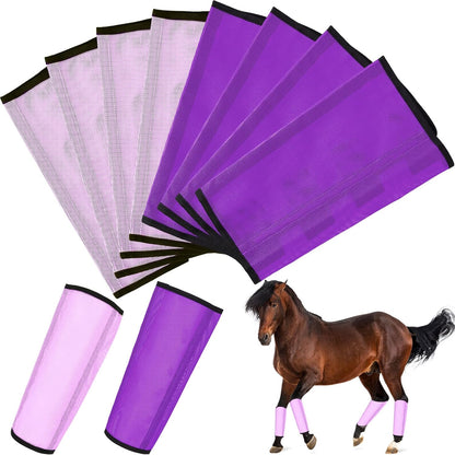 8 Pcs Mesh Fly Boots for Horse Breathable Mesh Horse Boots Protective Horse Leg Wraps Horse Leggings for Preventing Flies and Mosquitoes Bites (Light Pink, Dark Pink)