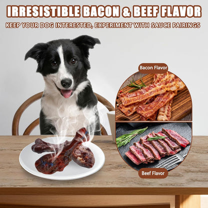 Dog Chew Toys for Aggressive Chewers, Indestructible Dog Toy for for Medium/Large Breed, Tough Nylon Teething Bone Toy to Keep Them Busy,Bacon and Real Beef Flavor (Beef+Bacon Flavor, 2 Pack)