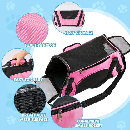 Sweetude 4 Pcs Cat Carrier Soft-Sided Pet Carrying Bag for Cat Under 13 Lbs, 16.9 x 11x 7.5 Inch, Portable Foldable Comfortable Bag for Small Pet Travel(Rose Red, Blue)