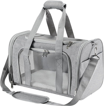 Roaringkitty Travel in Style: Portable Pet Carrier for Small Pets up to 15 Lbs- Airline Approved, Collapsible & Comfortable cat/Puppy Soft Sided Bag (Grey)