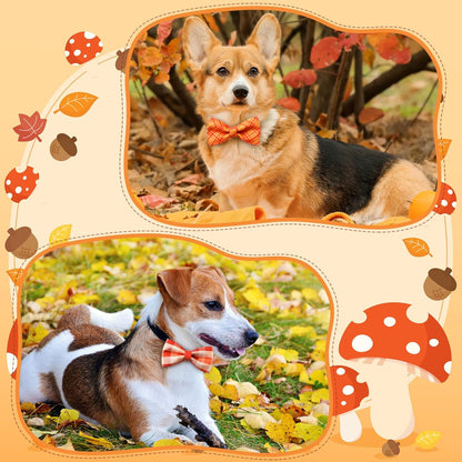 Hillban 50 Pcs Fall Thanksgiving Dog Collar Bow Ties Plaid Gingham Dogs Collar Accessories Bow Ties Attachment with Elastic Bands Detachable Charms for Pet Costume Photo Props Accessories Pet Shops