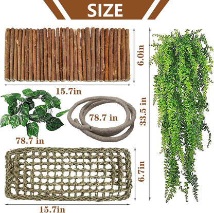 kathson Reptile Hideout Wooden Bridge Bearded Dragon Hammock Reptiles Jungle Climbing Vines Flexible Leaves Bearded Dragon Accessories for Lizard Gecko Chameleon Snake Hamster(5 Pcs)