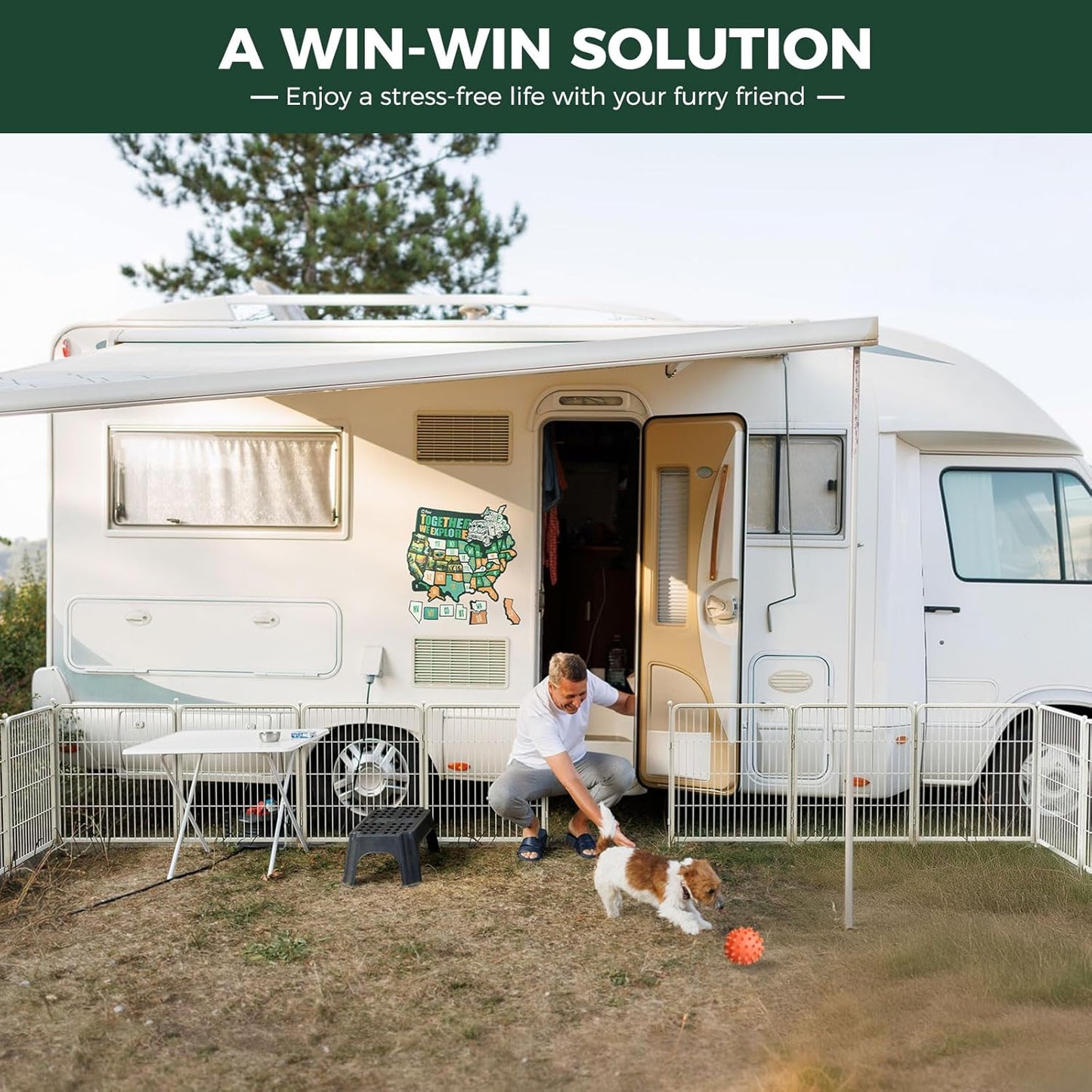 FXW Rollick Unleashed Dog Playpen for Indoor, Yard, RV Camping, 40 inch 24 Panels for Medium and Large Dogs, White│Patented