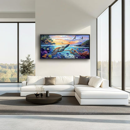 Framed Large Sea Turtle Wall Art for Living Room, Oversized Ocean Turtle Wall Decor Seascape Underwater Marine Life Canvas Painting Home Decoration for Living Room Bedroom Office 60"x30"