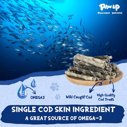 Cod Skin Rolls Dog Treats Natural High Omega 3 Dog Snacks, Single Ingredient Cod Skin Chews for Small Dogs w/Taurine, 8 oz