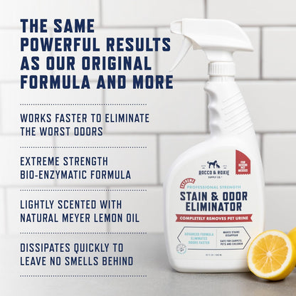 Rocco & Roxie Extreme Stain & Odor Eliminator for Strong Odor, Pet Urine Enzyme Cleaner Destroyer, Stain Remover for Dog Poop and Cat Pee, Enzymatic Carpet Cleaner Spray For Home, Puppy Potty Training