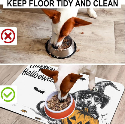 Halloween Cat Dachshund Dog Cat Food Mat-Absorbent Placemat for Food and Water Bowl, Waterproof Non Slip Rubber Backing Dog Food Mats for Floors, Pet Supplies 12 * 20 inch