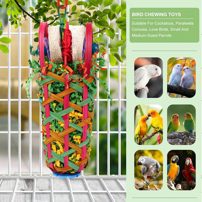 Kyouki Parrot Toy,2 PCS Bird Toy - Suitable for Cockatoos, Parakeets, Conures, Love Birds, Small and Medium-Sized Parrots for Tearing and Foraging Bird Cage Toysr(Multicolor Basket)
